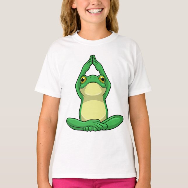 Frosch beim Yoga in Cross BLeged T-Shirt (Vorderseite)
