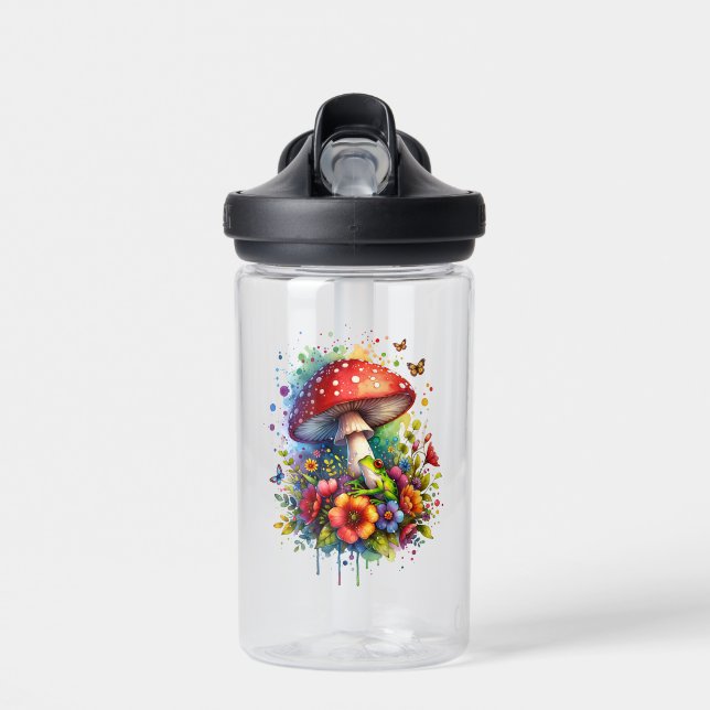 Frosch Blume Schmetterlinge und Pilze Personalisie Trinkflasche (Vorne)
