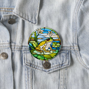 Frosch-Buntglas-Design auf Knopf gedruckt Button