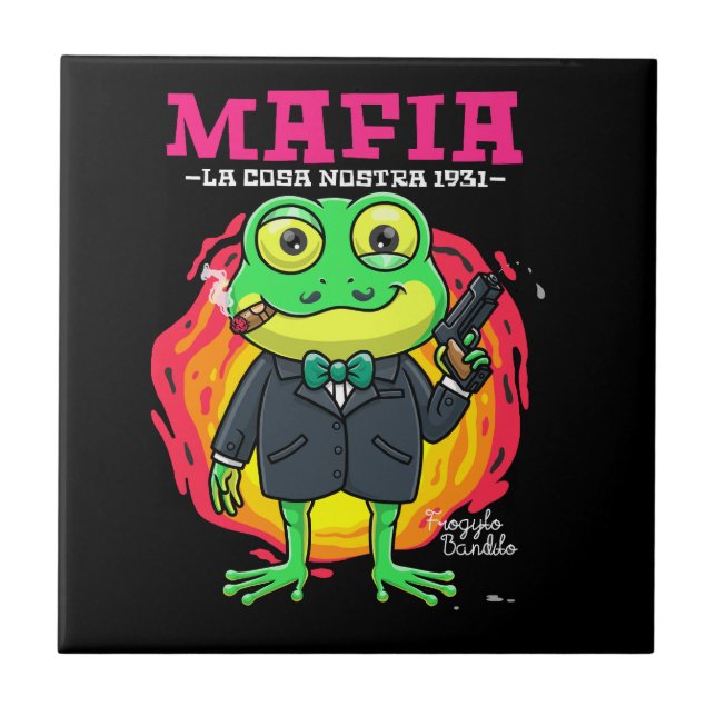Frosch Cartoon Mafia Abbildung mit T - Shirt-Mooke Fliese (Vorderseite)