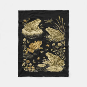 Frosch Cottagecore Leben Vintage Botanik Grafik Fleecedecke