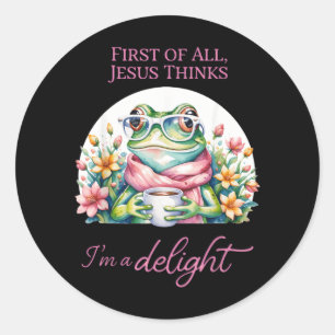 Frosch denkt zuerst an Jesus, ein christliches Ver Runder Aufkleber