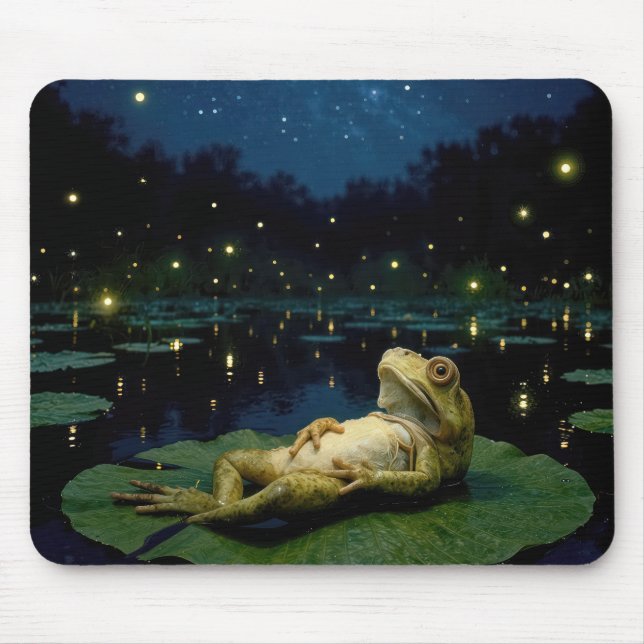 Frosch, der auf Sterne und Glühwürmchen starrt Mousepad (Vorne)