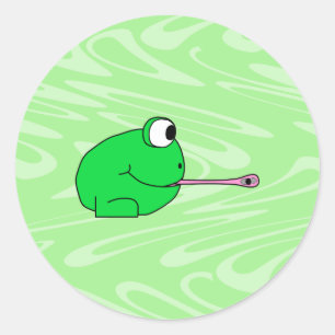 Frosch, der eine Fliege fängt. Runder Aufkleber