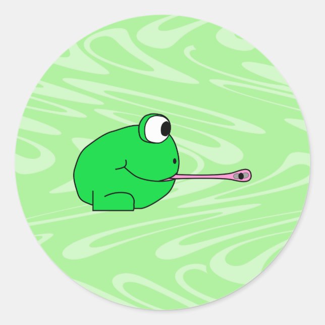 Frosch, der eine Fliege fängt. Runder Aufkleber (Vorderseite)