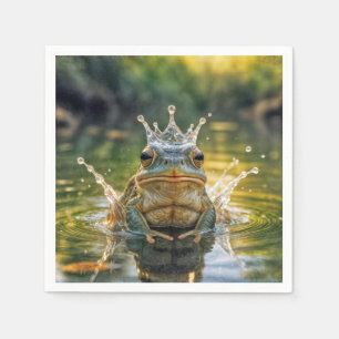 Frosch, der eine Wasserschlackenkrone trägt Serviette
