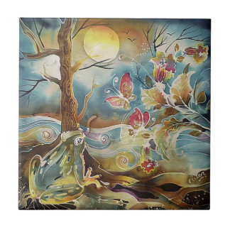 Frosch durch das Wasser Seidenmalerei Fliese