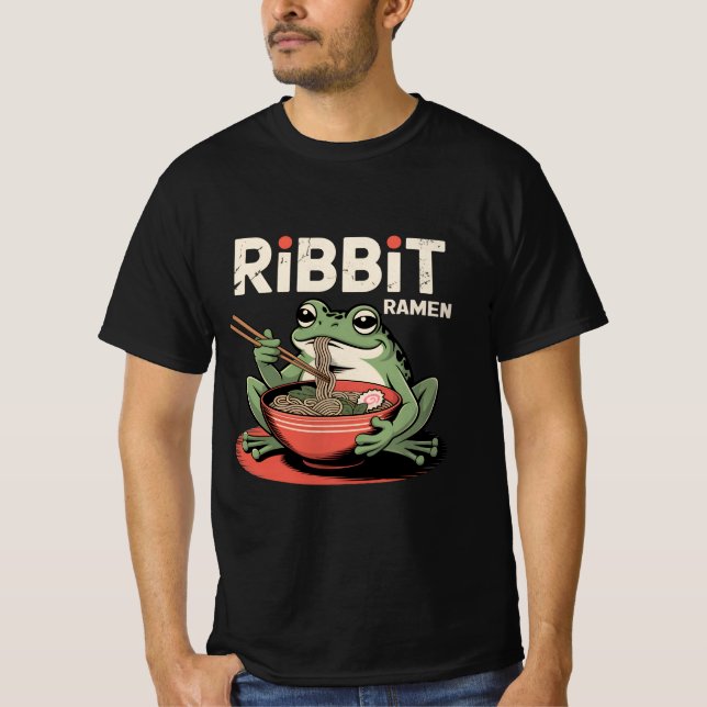 Frosch Eating Ramen Funny Ribbit Ramen T-Shirt (Vorderseite)