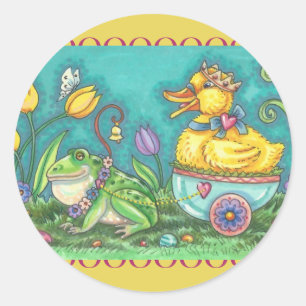 FROSCH & ENTENPRINZ OSTERN AUFKLEBER BOGEN RUND
