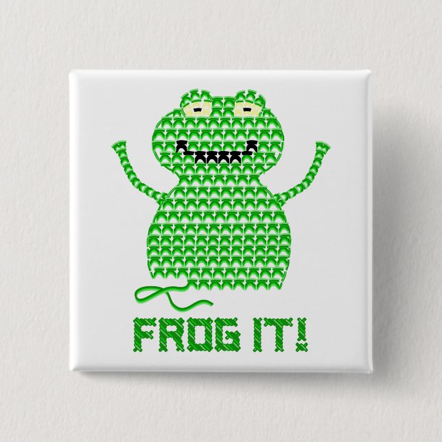Frosch es! Vektorhäkelarbeit-Frosch Button (Vorderseite)