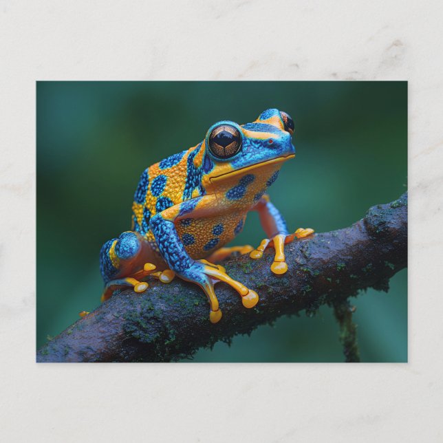 Frosch, gelb und blau postkarte (Vorderseite)