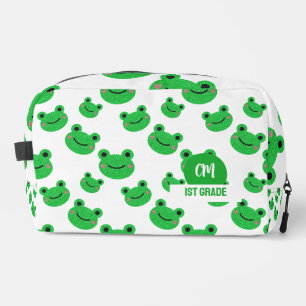 Frosch Happy Face Pattern Green Monogram School Waschbeutel