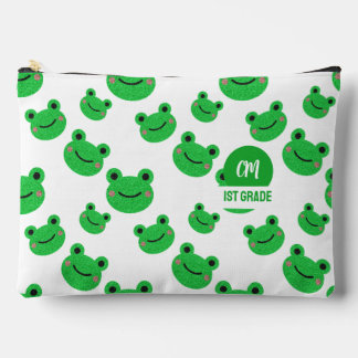 Frosch Happy Face Pattern Green Monogram School Zubehörtasche