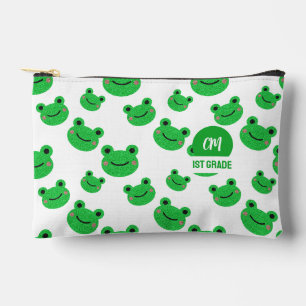 Frosch Happy Face Pattern Green Monogram School Zubehörtasche