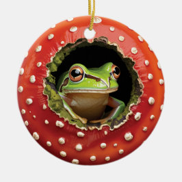 Frosch im Fliegenpilz – Süße Waldpilzkunst Keramik Ornament