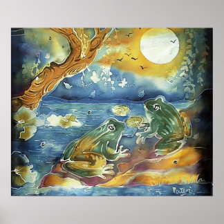 Frosch im Mondlicht-Gemälde Poster