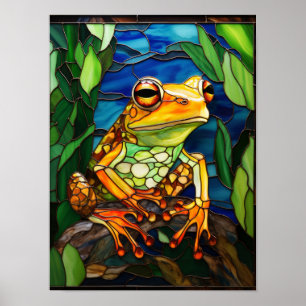 Frosch im Regenwald-Buntglas-Kunstwerk Poster