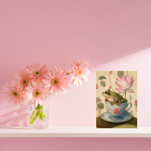 Frosch in Blue Floral Teacup mit Lotus Blume Feiertagspostkarte
