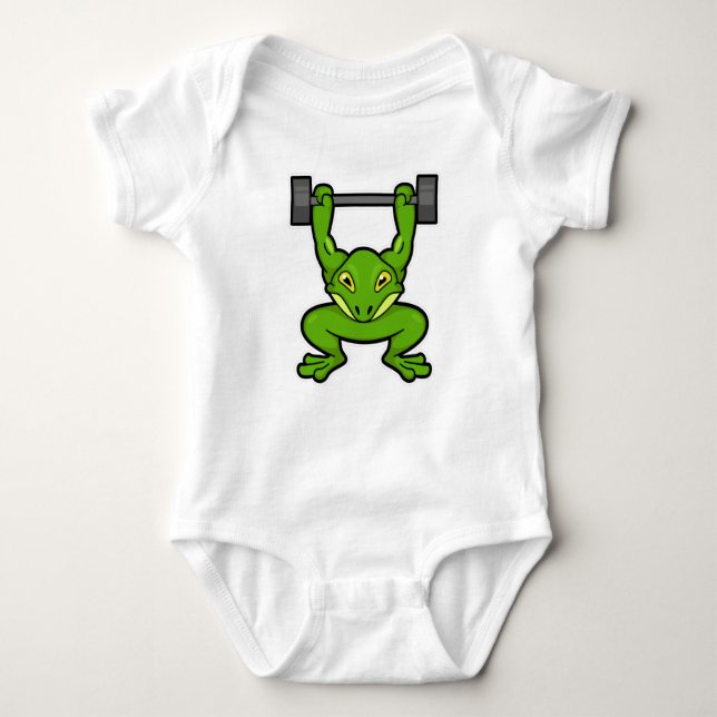 Frosch in Bodybuilding mit Barbell Baby Strampler (Vorderseite)
