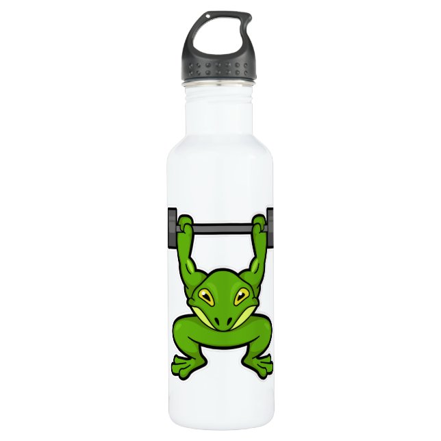 Frosch in Bodybuilding mit Barbell Edelstahlflasche (Vorderseite)