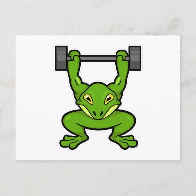 Frosch in Bodybuilding mit Barbell Postkarte (Vorderseite)