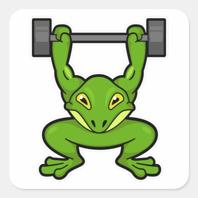 Frosch in Bodybuilding mit Barbell Quadratischer Aufkleber (Vorderseite)