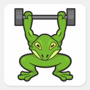 Frosch in Bodybuilding mit Barbell Quadratischer Aufkleber