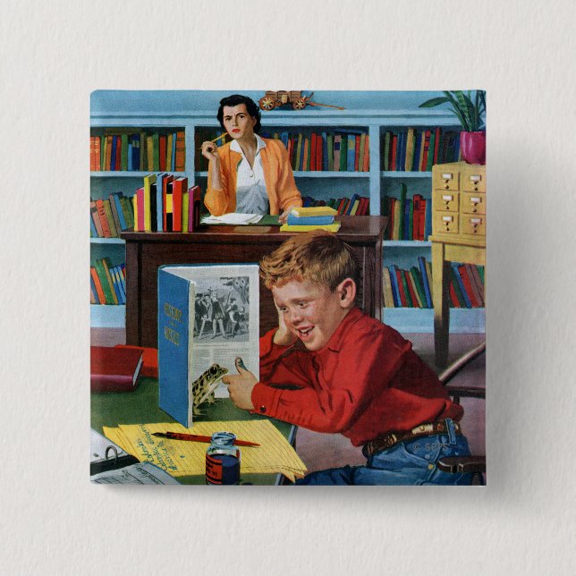 Frosch in der Bibliothek Button (Vorderseite)