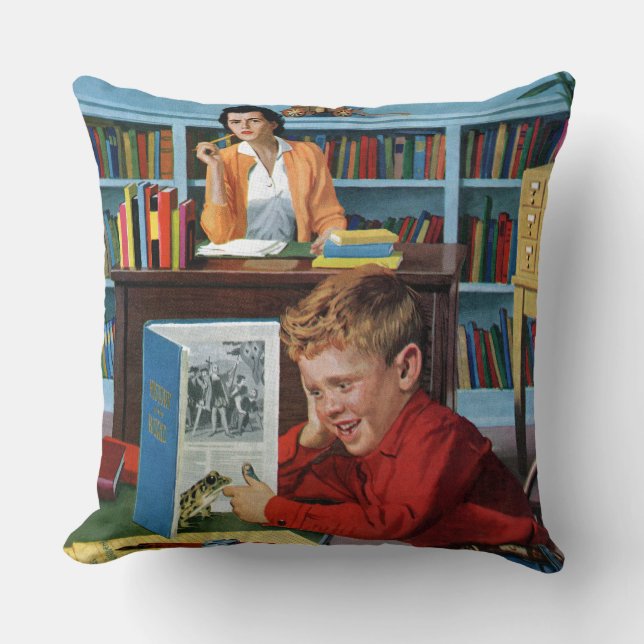 Frosch in der Bibliothek Kissen (Vorderseite)