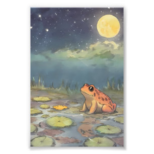 Frosch in einem mondbeschienenen Seerosenteich Fotodruck