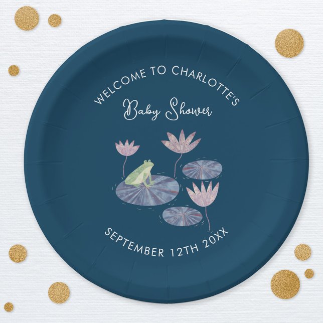 Frosch in einer Niedlichen Baby-Dusche im Liliente Pappteller (Cute frog personalized baby shower party paper plate)