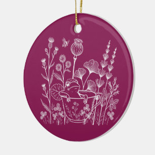 Frosch in einer Teetasse – Botanische Illustration Keramik Ornament