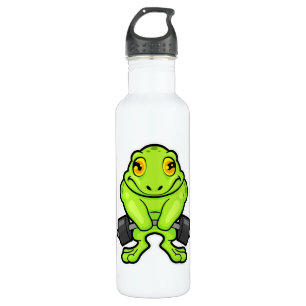 Frosch in Fitness mit Barbell Edelstahlflasche