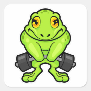 Frosch in Fitness mit Barbell Quadratischer Aufkleber