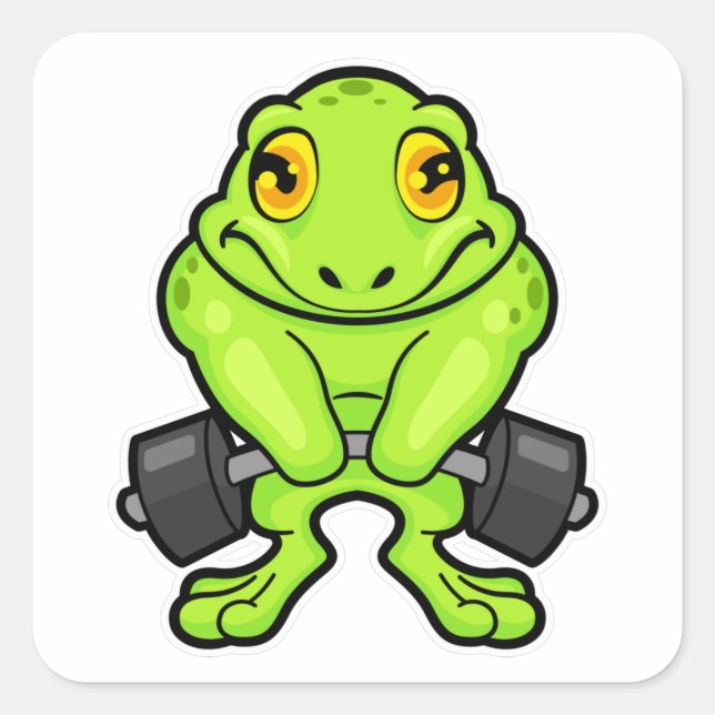 Frosch in Fitness mit Barbell Quadratischer Aufkleber (Vorderseite)