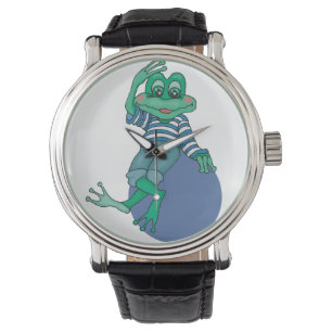 Frosch in Jeans, Geburtstag, Polka Dots Armbanduhr