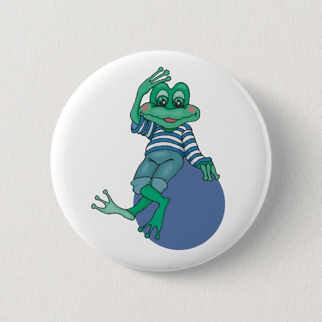 Frosch in Jeans, Geburtstag, Polka Dots Button (Vorderseite)