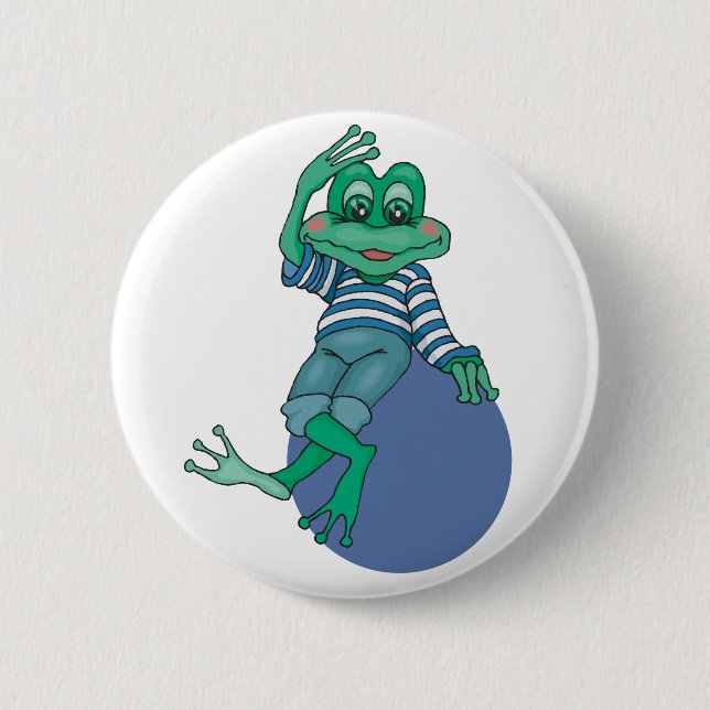 Frosch in Jeans, Geburtstag, Polka Dots Button (Vorderseite)