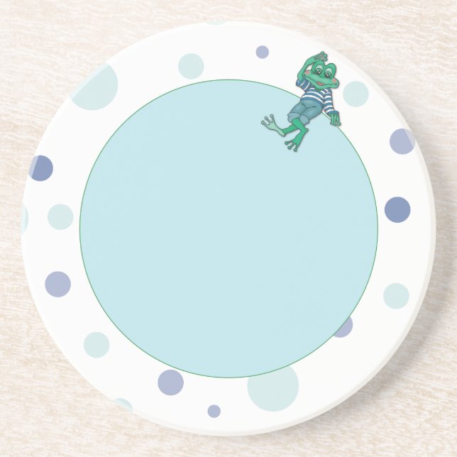 Frosch in Jeans, Geburtstag, Polka Dots Untersetzer (Vorne)