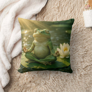 Frosch in Meditation auf einem Seerosenblatt Kissen