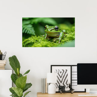 Frosch in neuem Waldmoosbewuchs Poster