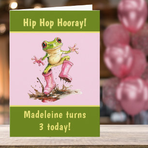 Frosch in rosa Regenstiefeln Kindergeburtstag Karte