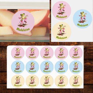 Frosch in rosa Regenstiefeln Monogramm Pastell Kin Etiketten