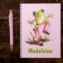 Frosch in süßen rosa Stiefeln in einer Pfütze Mono