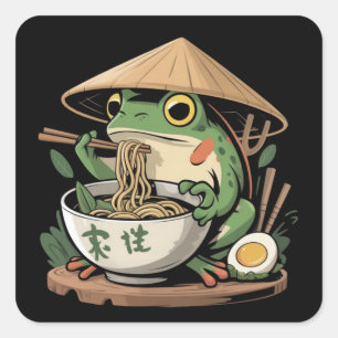 Frosch isst Ramen Kawaii Neko japanische Nudeln Quadratischer Aufkleber
