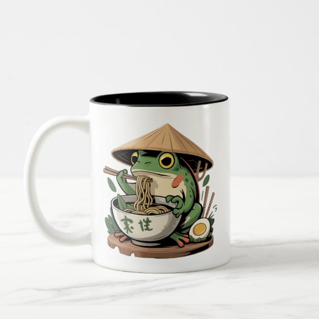 Frosch isst Ramen Kawaii Neko japanische Nudeln  Zweifarbige Tasse (Links)