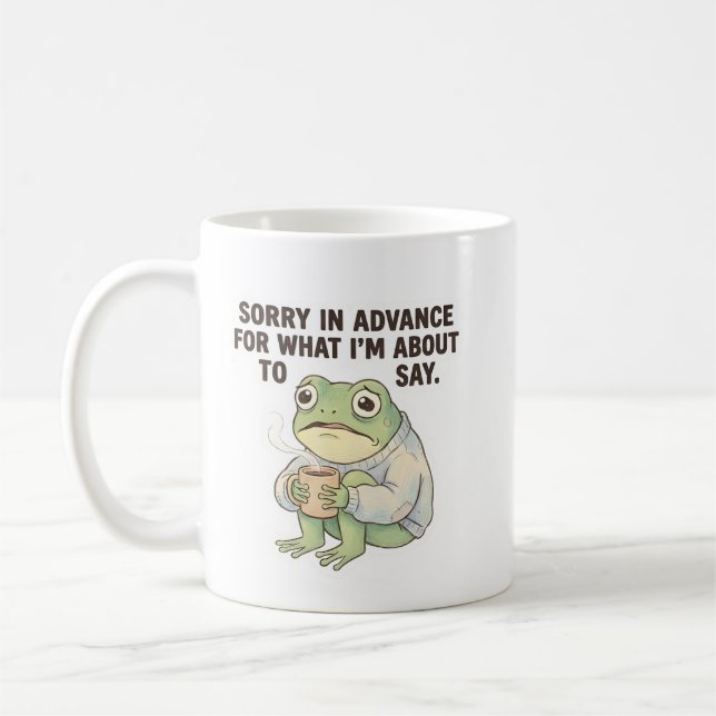 Frosch-Kaffeetasse mit der Aufschrift 'Entschuldig Kaffeetasse (Links)