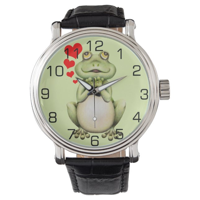 Frosch-Liebe Zeichnend Armbanduhr (Vorderseite)