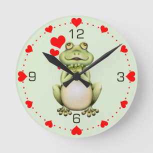 Frosch-Liebe Zeichnend Grüne Herzen Runde Wanduhr