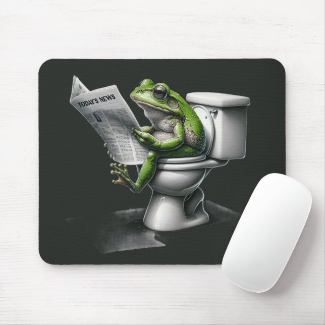 Frosch liest Zeitung auf der Toilette Mousepad (Mit Mouse)